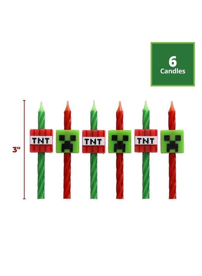 DecoPac Minecraft Birthday Cake Candles | 6 Birthday Candles for Cake Decorations, Red & Green Striped Candles, Cake Toppers for Minecraft Party - Image 2