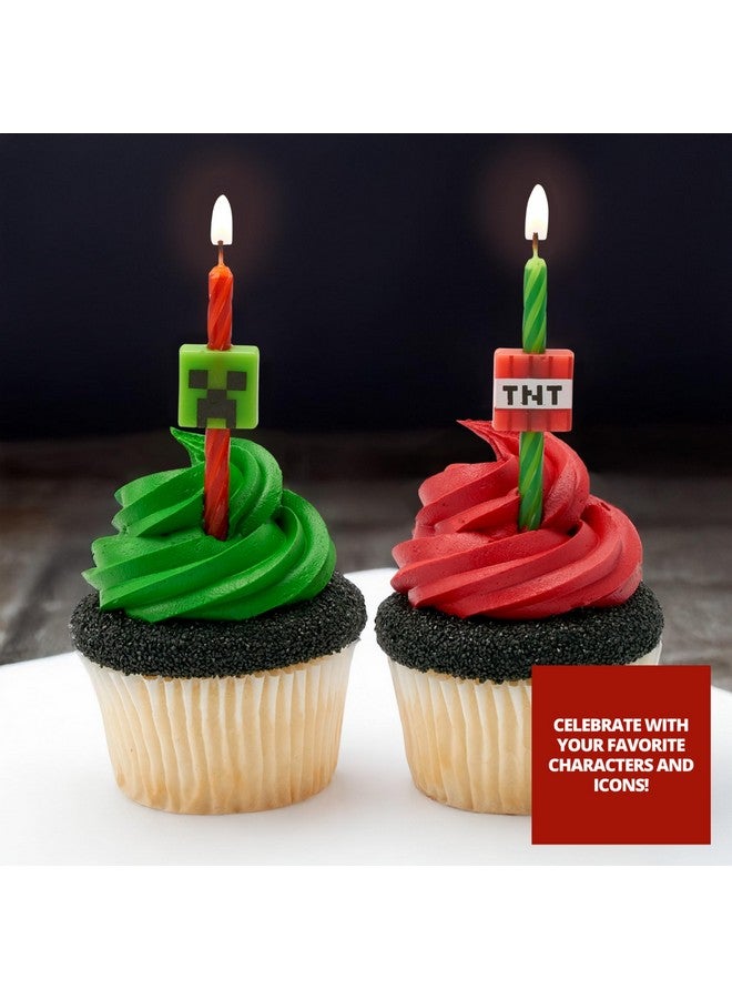 DecoPac Minecraft Birthday Cake Candles | 6 Birthday Candles for Cake Decorations, Red & Green Striped Candles, Cake Toppers for Minecraft Party - Image 1