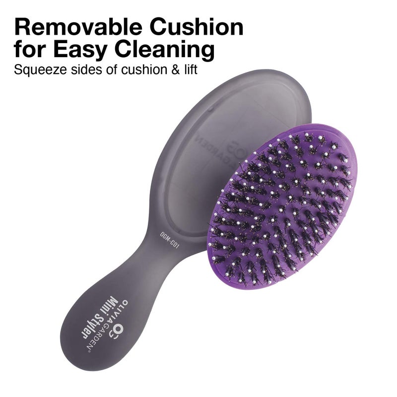 Olivia Garden OG Brush Styler, To Smooth and add Shine, All hair Types, removable cushion for easy cleaning, scalp hugging for scalp massage, gentle, for women, men, and children - Black Mini - Image 3