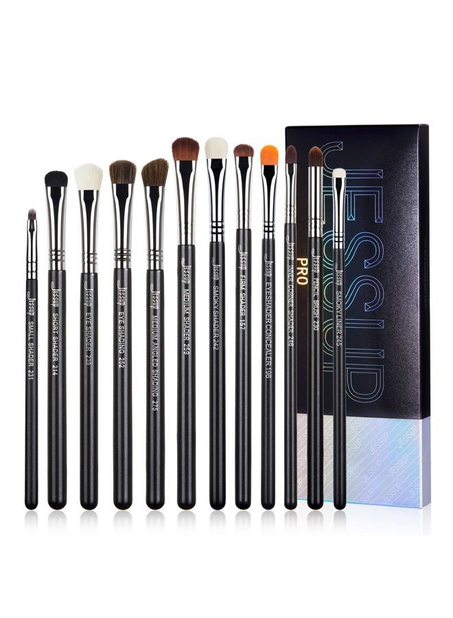 Jessup Eyeshadow Brush Set 12pcs Eye Makeup Brushes Set Professional Premium Sythetic Eye Shadow Blending Smoky Shader Concealer Brush Black T339 - Image 1