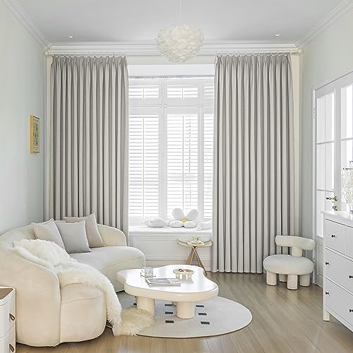 MAIHER Full Blackout Pinch Pleat Curtain with Hooks Tieback Linen Textured Waterproof Thermal Insulated Pleated Drape for Sliding Patio Door (Greyish Beige, 72" W x 108" L, 1 Panel) - Image 1