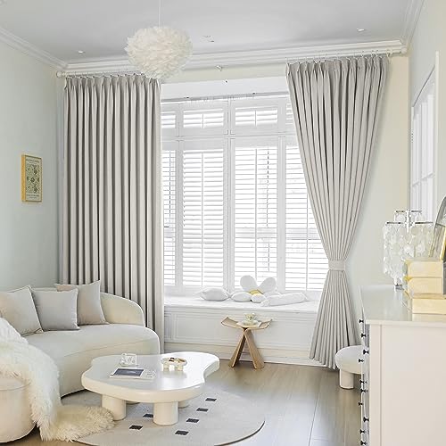 MAIHER Full Blackout Pinch Pleat Curtain with Hooks Tieback Linen Textured Waterproof Thermal Insulated Pleated Drape for Sliding Patio Door (Greyish Beige, 72" W x 108" L, 1 Panel) - Image 2