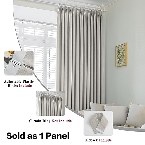 MAIHER Full Blackout Pinch Pleat Curtain with Hooks Tieback Linen Textured Waterproof Thermal Insulated Pleated Drape for Sliding Patio Door (Greyish Beige, 72" W x 108" L, 1 Panel) - Image 5
