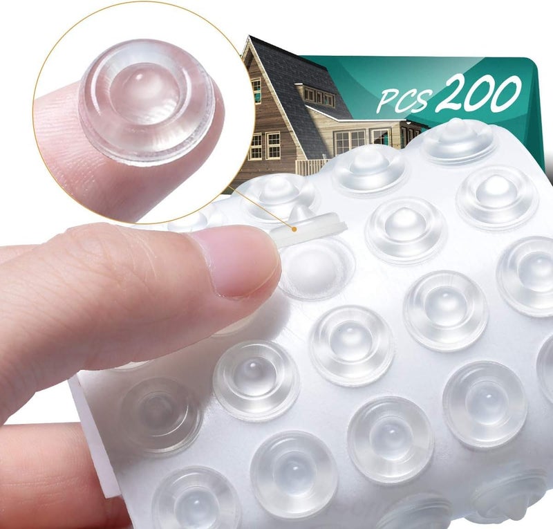 Anicco Cabinet Door Bumpers Pack of 200 Self Adhesive Bumpers Pads, Sound Dampening Circular Dots Cupboard Bumpers Clear, Soft Rubber for Drawers, Table Tops, Laptop - Image 1