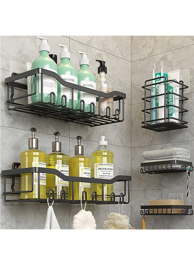 U-HOOME Shower Caddy Shelf (5-Pack), Adhesive Shower Organizer Rack No Drilling,Rustproof Stainless Steel Shower Rack With Soap Dish & Toothbrush Holder for Bathroom Storage - Image 1