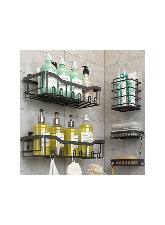 U-HOOME Shower Caddy Shelf (5-Pack), Adhesive Shower Organizer Rack No Drilling,Rustproof Stainless Steel Shower Rack With Soap Dish & Toothbrush Holder for Bathroom Storage - Image 2