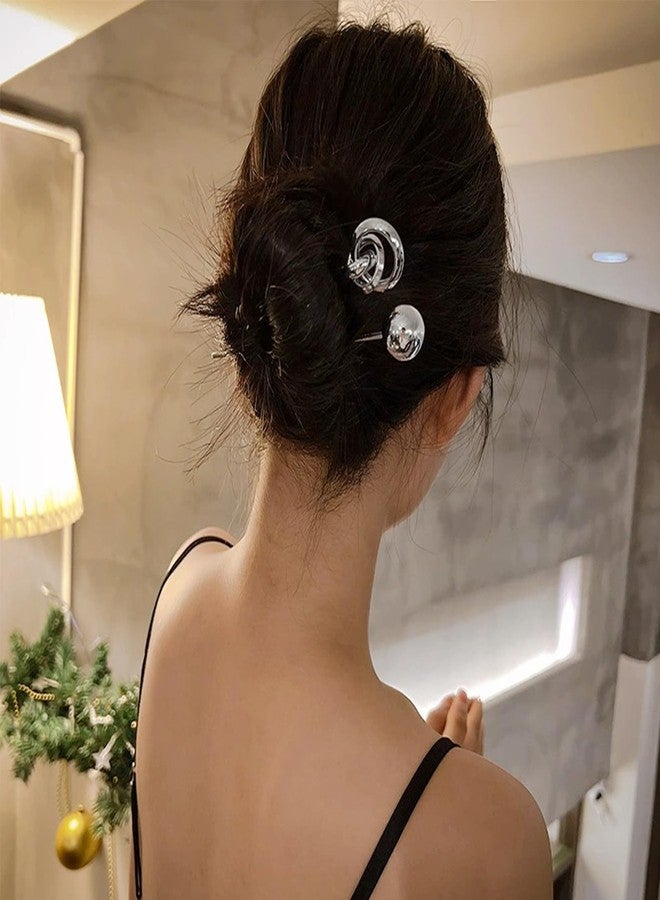 Snmzlc 4 Pcs Annular Ball Hair sticks for buns,Hair pins for women,Buns and Updos with No Hair Damage,Metal French Pin Great Hold,Suitable for fine & thick hairUS367 - Image 4