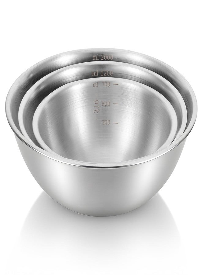 Zyghjort 3 Packs Stainless Steel Mixing Bowls with Measurement Marks, Thicker Stainless Steel Flat Bottom Mixing Bowls Set, Stackable Salad Bowl for Cooking, Baking, Salad, Vegetables - Image 1