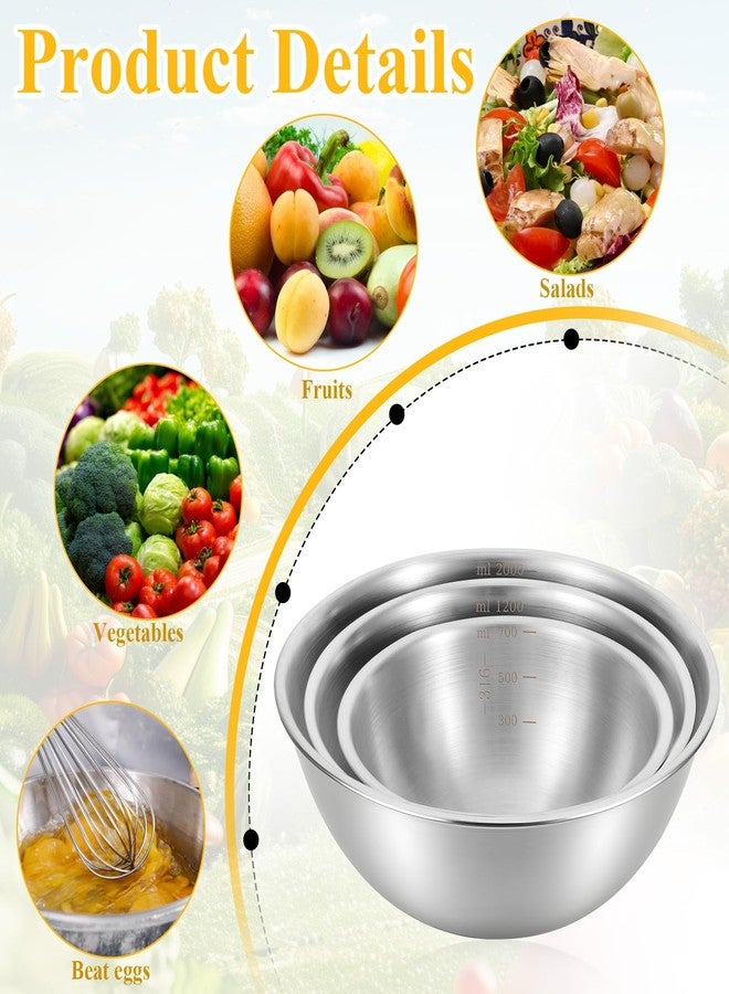 Zyghjort 3 Packs Stainless Steel Mixing Bowls with Measurement Marks, Thicker Stainless Steel Flat Bottom Mixing Bowls Set, Stackable Salad Bowl for Cooking, Baking, Salad, Vegetables - Image 3