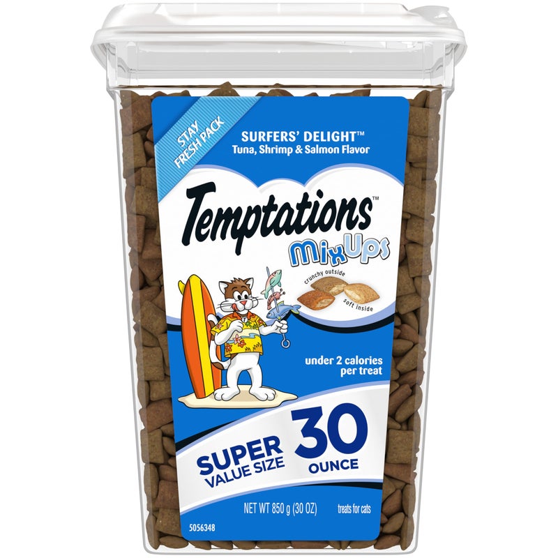 Temptations MixUps Surfer's Delight Flavor Crunchy and Soft Cat Treats, 30 oz. Tub - Image 1