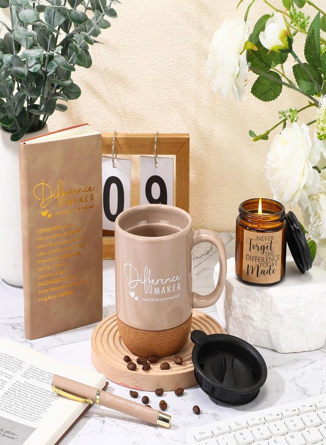 Vesici 4 Pcs Difference Maker Gift for Women Men Teacher Employee Appreciation Gift for Coworker Staff Coach Difference Maker Mug Notebook Scented Candle Motivational Ballpoint Pen for Valentines(Brown) - Image 4