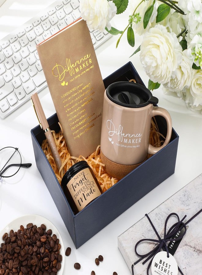 Vesici 4 Pcs Difference Maker Gift for Women Men Teacher Employee Appreciation Gift for Coworker Staff Coach Difference Maker Mug Notebook Scented Candle Motivational Ballpoint Pen for Valentines(Brown) - Image 5