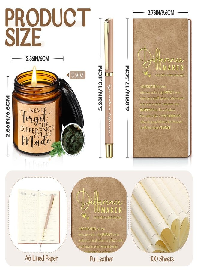 Vesici 4 Pcs Difference Maker Gift for Women Men Teacher Employee Appreciation Gift for Coworker Staff Coach Difference Maker Mug Notebook Scented Candle Motivational Ballpoint Pen for Valentines(Brown) - Image 2