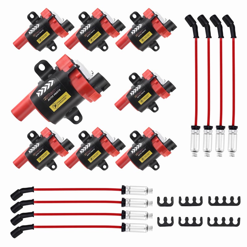 FIREMOTOO Pack of 8 Ignition Coil Pack and Spark Plug Wires Set Compatible with Chevy Express Silverado Suburban GMC Savana Sierra Yukon XL Cadillac Escalade Replace UF262 D585