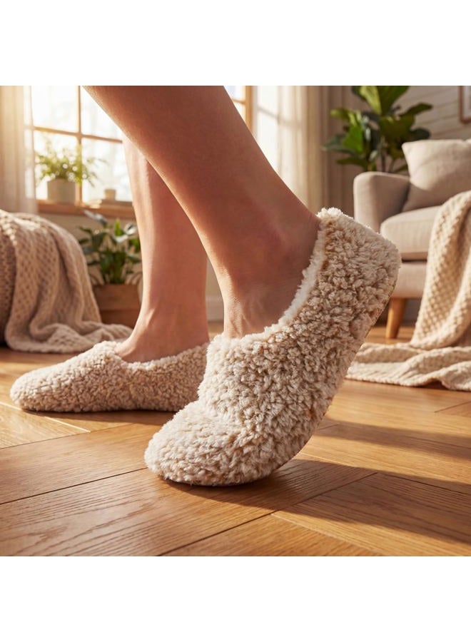 Cozylook 2-Pair Women's Soft Sole Slipper Socks with Grippers, Thick Warm Cozy Sherpa Lined Home Socks Set, Cable Knitted Non-slip Fluffy Winter House Bedroom Slippers, 2-pair Gray+taupe, 9-10 - Image 2