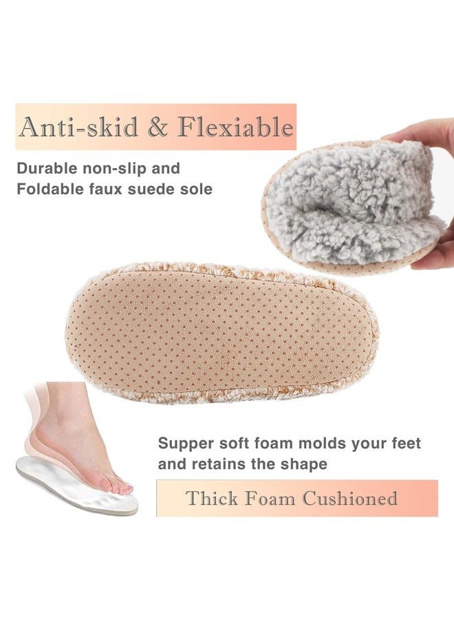 Cozylook 2-Pair Women's Soft Sole Slipper Socks with Grippers, Thick Warm Cozy Sherpa Lined Home Socks Set, Cable Knitted Non-slip Fluffy Winter House Bedroom Slippers, 2-pair Gray+taupe, 9-10 - Image 5