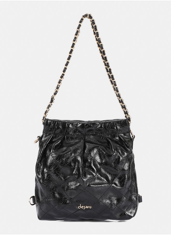 DejaVu Chain Handle Quilted Handbag - Black  - Image 1