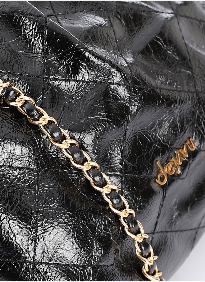 DejaVu Chain Handle Quilted Handbag - Black  - Image 4