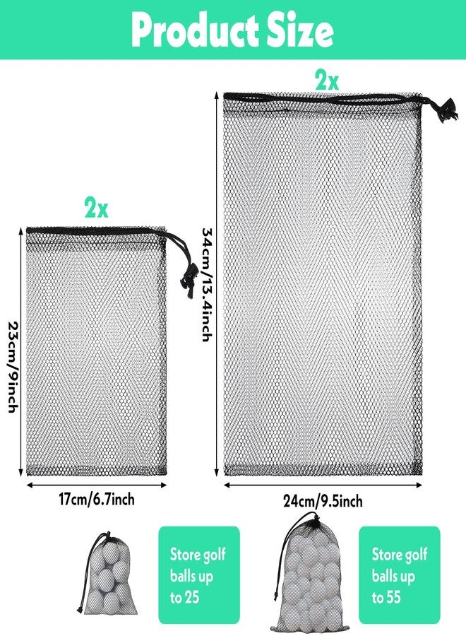 جريفوسيا حقائب شبكية من جريفوسيا، 4 قطع، مزودة برباط، حقيبة تخزين كرات الجولف من النايلون الشبكي، حقيبة تنظيم المعدات الرياضية لجمع أنصاف الكرات، إكسسوارات السفر للتنس والشاطئ (مقاسان) - Image 2