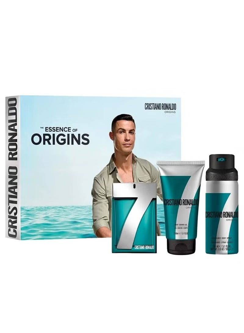 كرستيانو رونالدو مجموعة هدايا كريستيانو رونالدو Cr7 أوريجينز للرجال أو دو تواليت 100 مل + جل استحمام 150 مل + سبراي للجسم 150 مل - Image 1