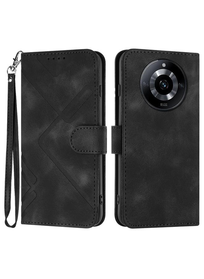 اس-توب جراب هاتف Realme 11 Pro بنمط خطوط من الجلد الملمس - Image 1