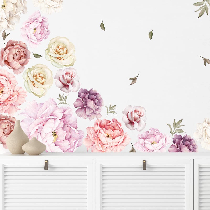 iinuu Large Floral Wall Decals, 15 Peonies Flower Set Stickers for Bedroom, Living Room, Nursery, Elegant Floral Decals for Home Decor, Boho Botanical Style - Image 3