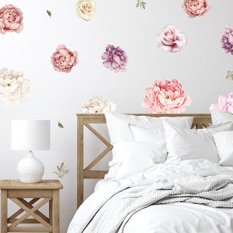 iinuu Large Floral Wall Decals, 15 Peonies Flower Set Stickers for Bedroom, Living Room, Nursery, Elegant Floral Decals for Home Decor, Boho Botanical Style - Image 5