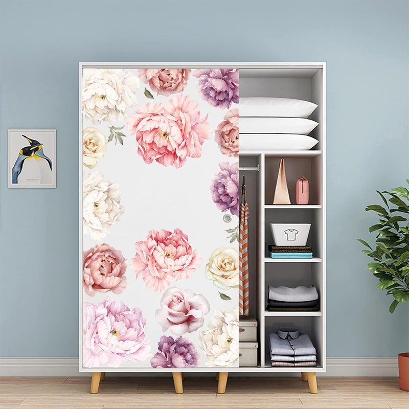 iinuu Large Floral Wall Decals, 15 Peonies Flower Set Stickers for Bedroom, Living Room, Nursery, Elegant Floral Decals for Home Decor, Boho Botanical Style - Image 2
