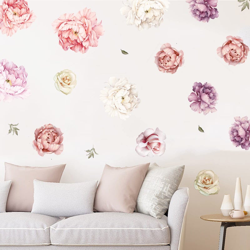 iinuu Large Floral Wall Decals, 15 Peonies Flower Set Stickers for Bedroom, Living Room, Nursery, Elegant Floral Decals for Home Decor, Boho Botanical Style - Image 4