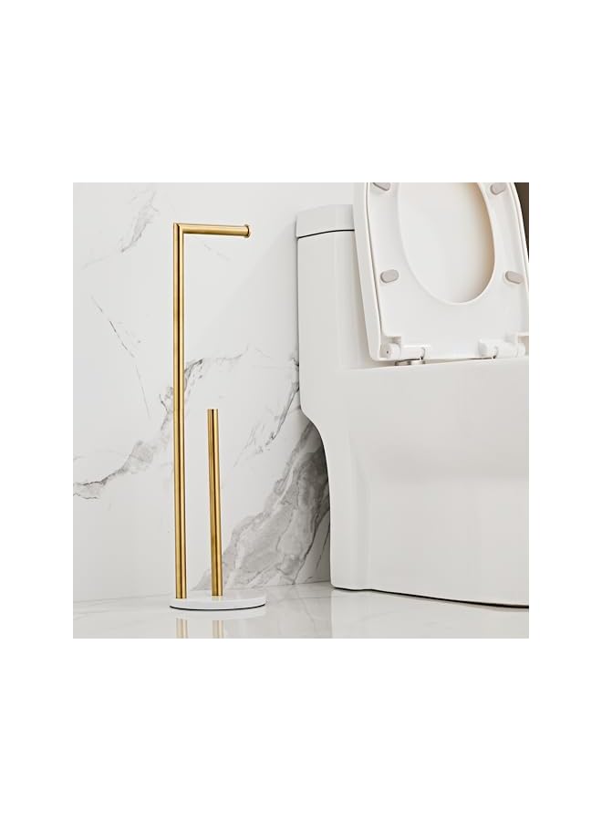 S-TOP Marble Toilet Paper Holder Stand - Brushed Gold, Freestanding with Storage, Floor Stand, Gold Toilet Roll Holder, Standing Paper Towel Holder - Image 3
