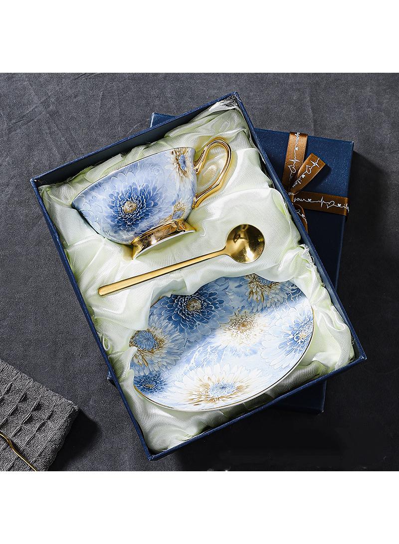 Y&D European style full color peony bone china coffee cup ceramic plate ceramic water cup, Coffee Cups, Tea Cup Set Porcelain Tea Set Latte Cupsexquisite gift box tea cup set - Image 1