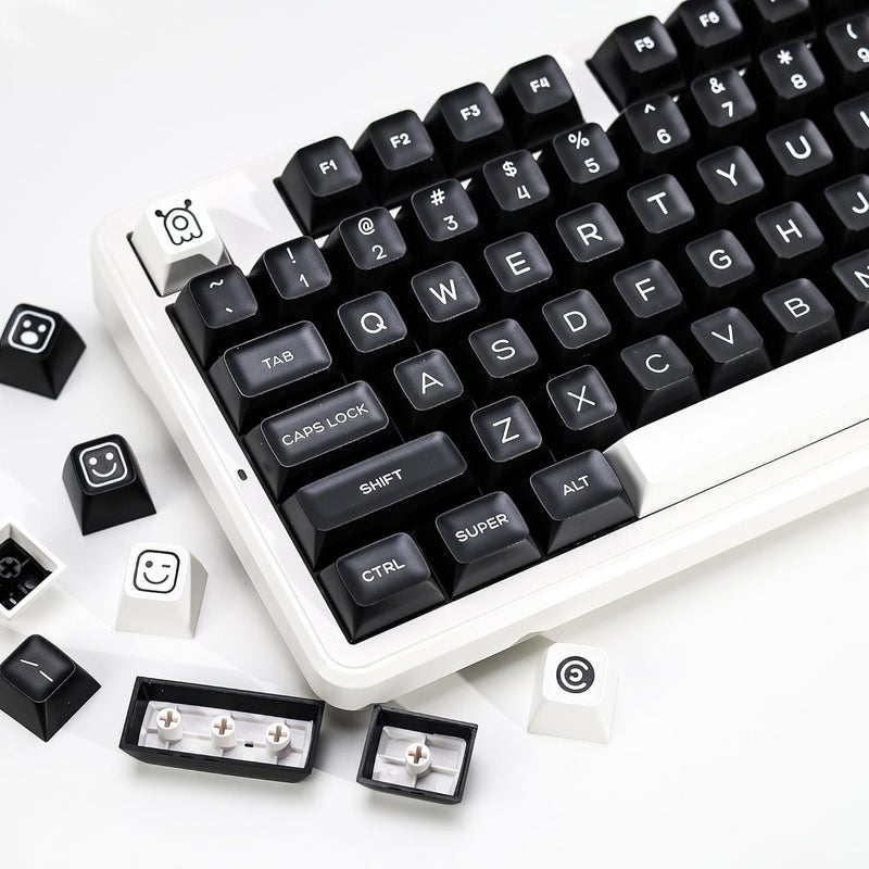 KBDiy WOB PBT Double Shot Keycap Set,160 Keys Black and White Custom Key Caps Similar to SA Profile Keycaps 60 Percent Cute Keycaps for 61/64/68/84/87/100/104/108 Mechanical Keyboard - Image 1