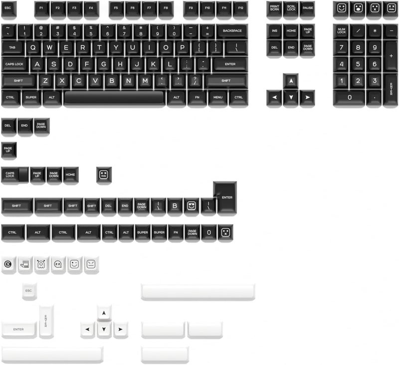 KBDiy WOB PBT Double Shot Keycap Set,160 Keys Black and White Custom Key Caps Similar to SA Profile Keycaps 60 Percent Cute Keycaps for 61/64/68/84/87/100/104/108 Mechanical Keyboard - Image 2