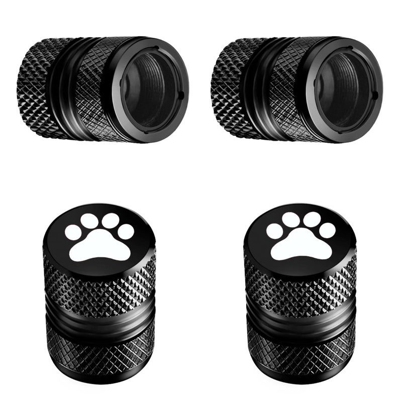 Tire Valve Stem Caps 4 Pack AntiCorrosion Premium Anodized Alloy Tyre Air Valve Caps Cat Dog Paw for Car SUV Bike Black