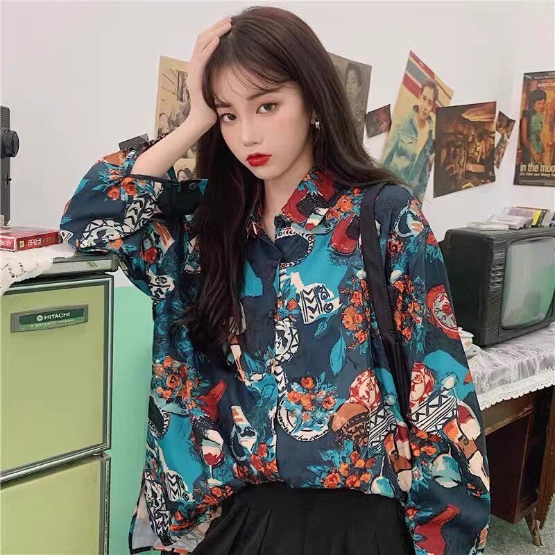 Sister gathering uniform wedding wedding bridesmaid group photo performance clothing 90s retro Hong Kong style floral shirt - Image 2