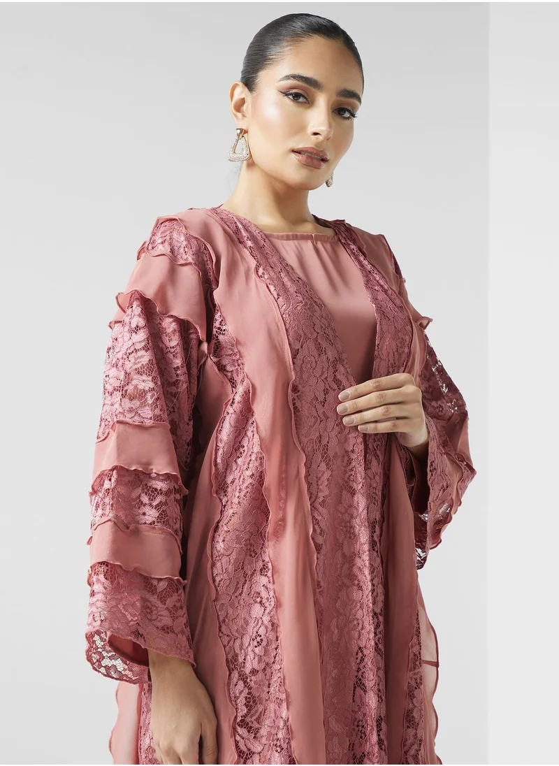 Khizana Lace Detailed Abaya With Inner Dress & Sheila