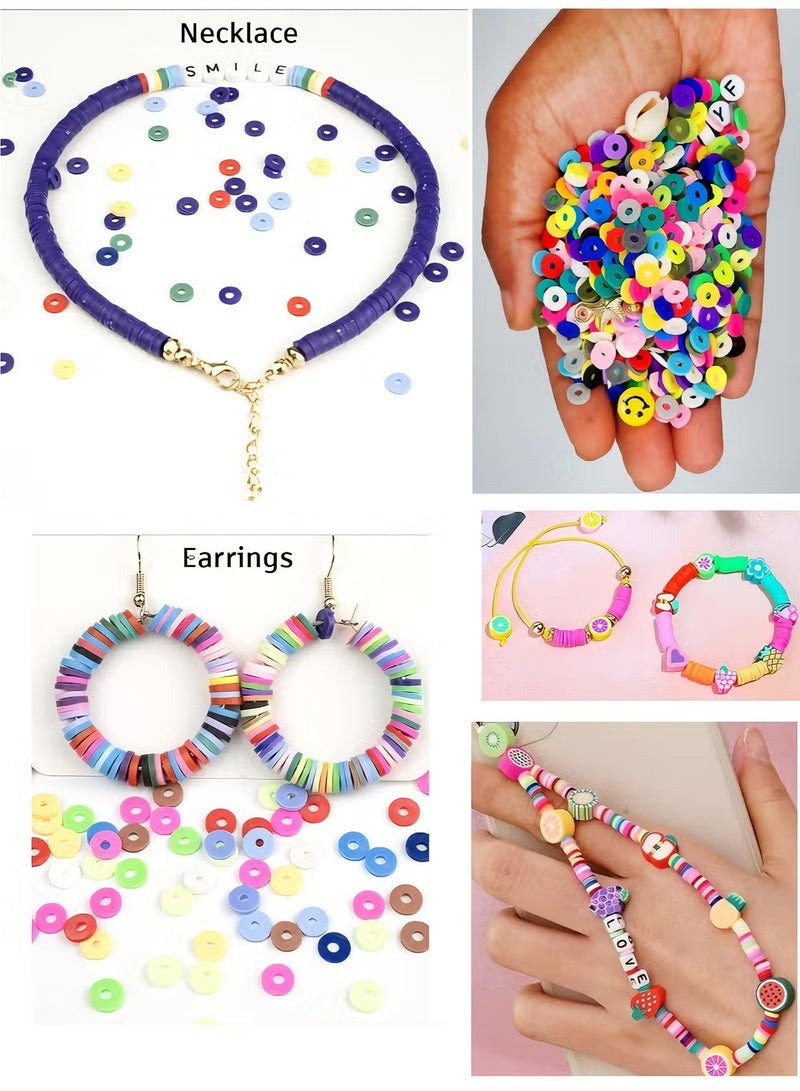 Uthriyya 6000+ Clay Beads for Bracelet Making Kit - DIY Jewelry Set with Pendant Charms, Elastic Strings, 24 Colors Flat Preppy Beads for Bracelets, Necklace, Earrings - Image 3