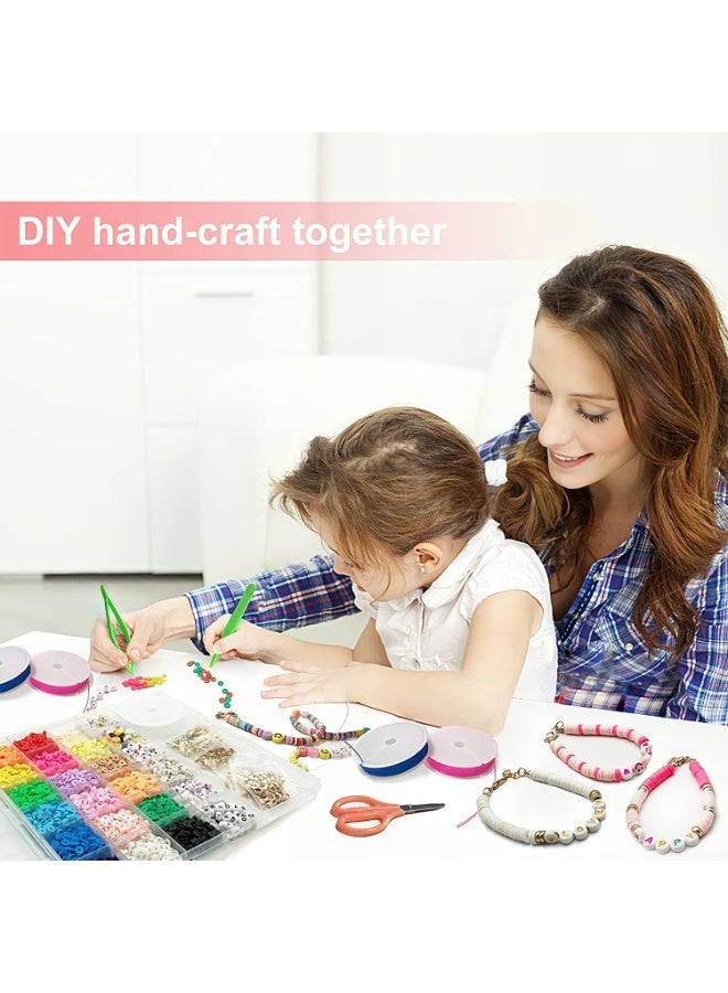 Uthriyya 6000+ Clay Beads for Bracelet Making Kit - DIY Jewelry Set with Pendant Charms, Elastic Strings, 24 Colors Flat Preppy Beads for Bracelets, Necklace, Earrings - Image 5