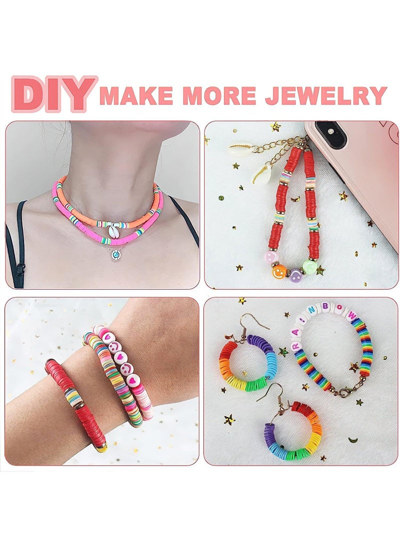 Uthriyya 6000+ Clay Beads for Bracelet Making Kit - DIY Jewelry Set with Pendant Charms, Elastic Strings, 24 Colors Flat Preppy Beads for Bracelets, Necklace, Earrings - Image 4