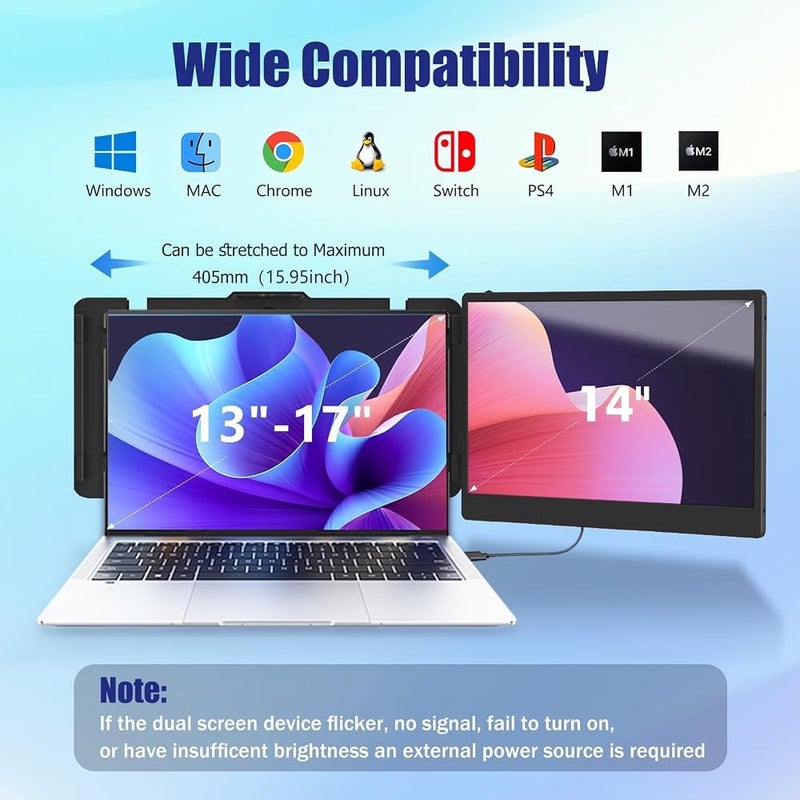 ڤي2كوم موسع شاشة للكمبيوتر المحمول، بحجم 14 بوصة ودقة FHD 1080P وتقنية IPS، يدعم شاشتين، مناسب للكمبيوترات المحمولة بحجم 13–17.3 بوصة ومزود بمنافذ USB-C/HDMI - Image 5