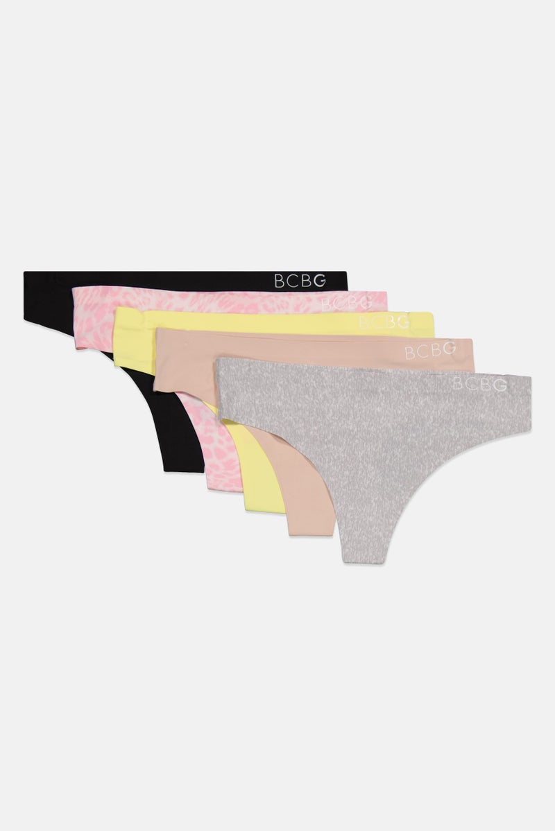 BCBGeneration Women 5 Pcs Animal Print Pull On Panty, Pink - Image 3