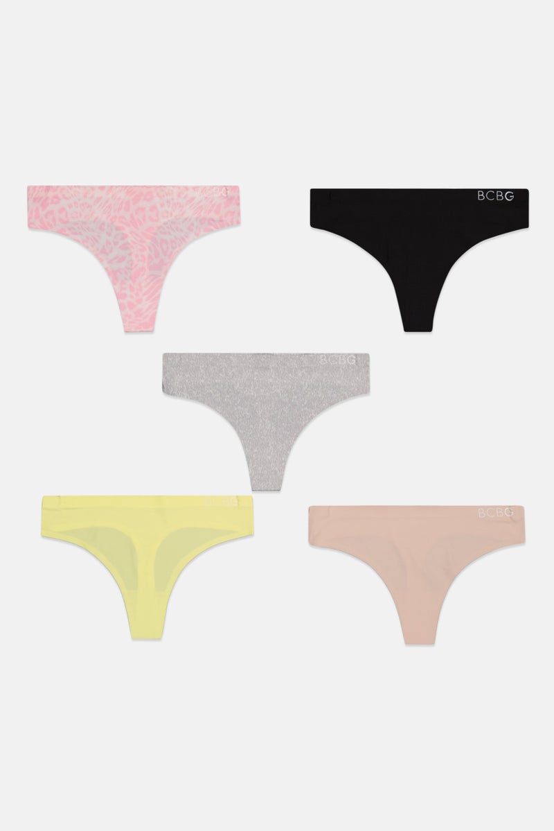 BCBGeneration Women 5 Pcs Animal Print Pull On Panty, Pink - Image 1