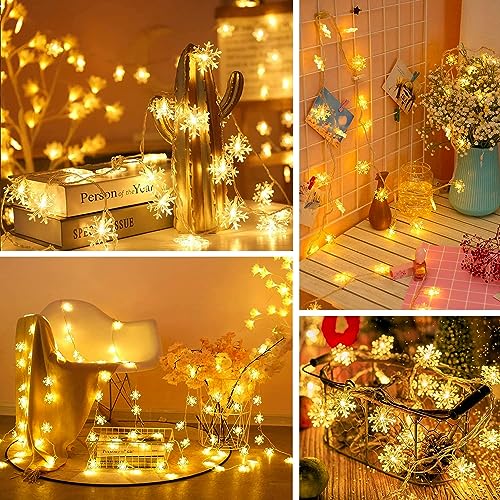 Desidiya® Christmas Decoration Lights, Snowflake String Lights Battery Operated Indoor Christmas Decorations, Waterproof Outdoor Light for Xmas Garden Patio Bedroom Party Decor - Warm White - Image 3