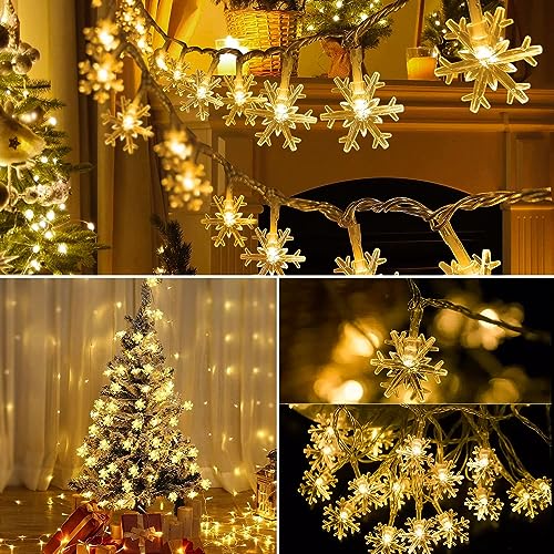 Desidiya® Christmas Decoration Lights, Snowflake String Lights Battery Operated Indoor Christmas Decorations, Waterproof Outdoor Light for Xmas Garden Patio Bedroom Party Decor - Warm White - Image 5