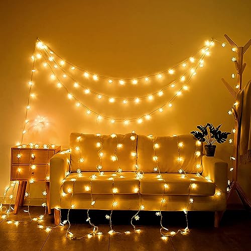 Desidiya® Christmas Decoration Lights, Snowflake String Lights Battery Operated Indoor Christmas Decorations, Waterproof Outdoor Light for Xmas Garden Patio Bedroom Party Decor - Warm White - Image 4