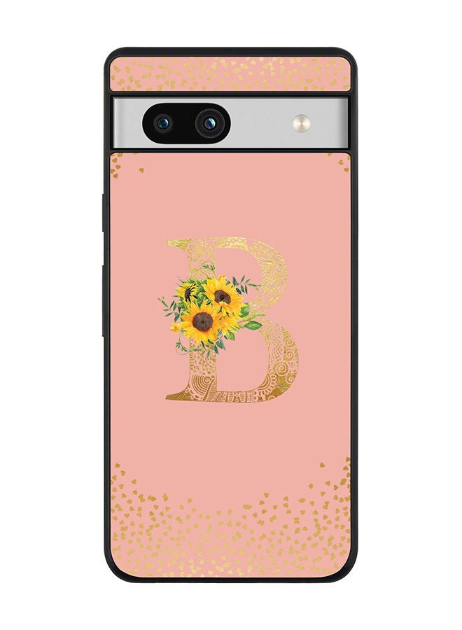 Stylizedd Rugged Black edge case for Google Pixel 7a 5G Slim fit Soft Case Flexible Rubber Edges Anti Drop TPU Gel Thin Cover -  Custom Monogram Initial Letter Floral Pattern Alphabet - B  (Rose Pink ) - Image 1
