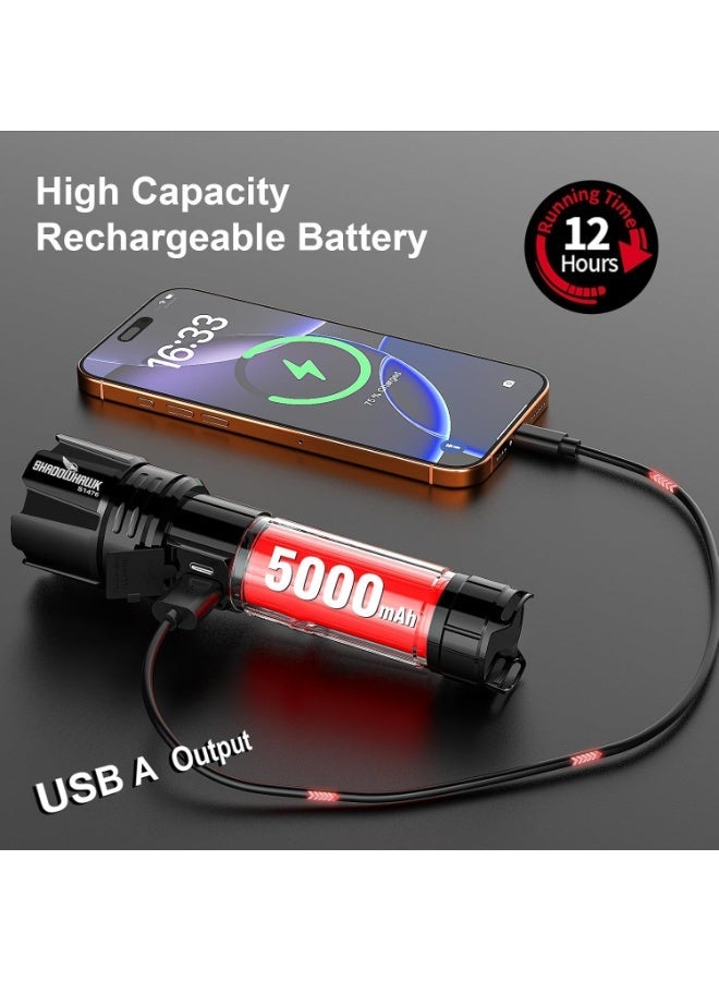 Shadowhawk Flashlight Led USB Rechargeable, 20000 lumens Torch Light XHP70.2, Super Bright Tactical Flashlights, IP67 Waterproof Zoomable, for Outdoor Camping Hiking Emergency(with Battery) - Image 3