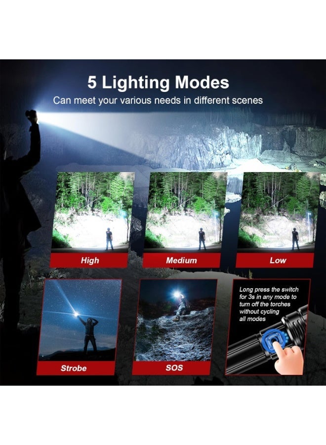 Shadowhawk Flashlight Led USB Rechargeable, 20000 lumens Torch Light XHP70.2, Super Bright Tactical Flashlights, IP67 Waterproof Zoomable, for Outdoor Camping Hiking Emergency(with Battery) - Image 5
