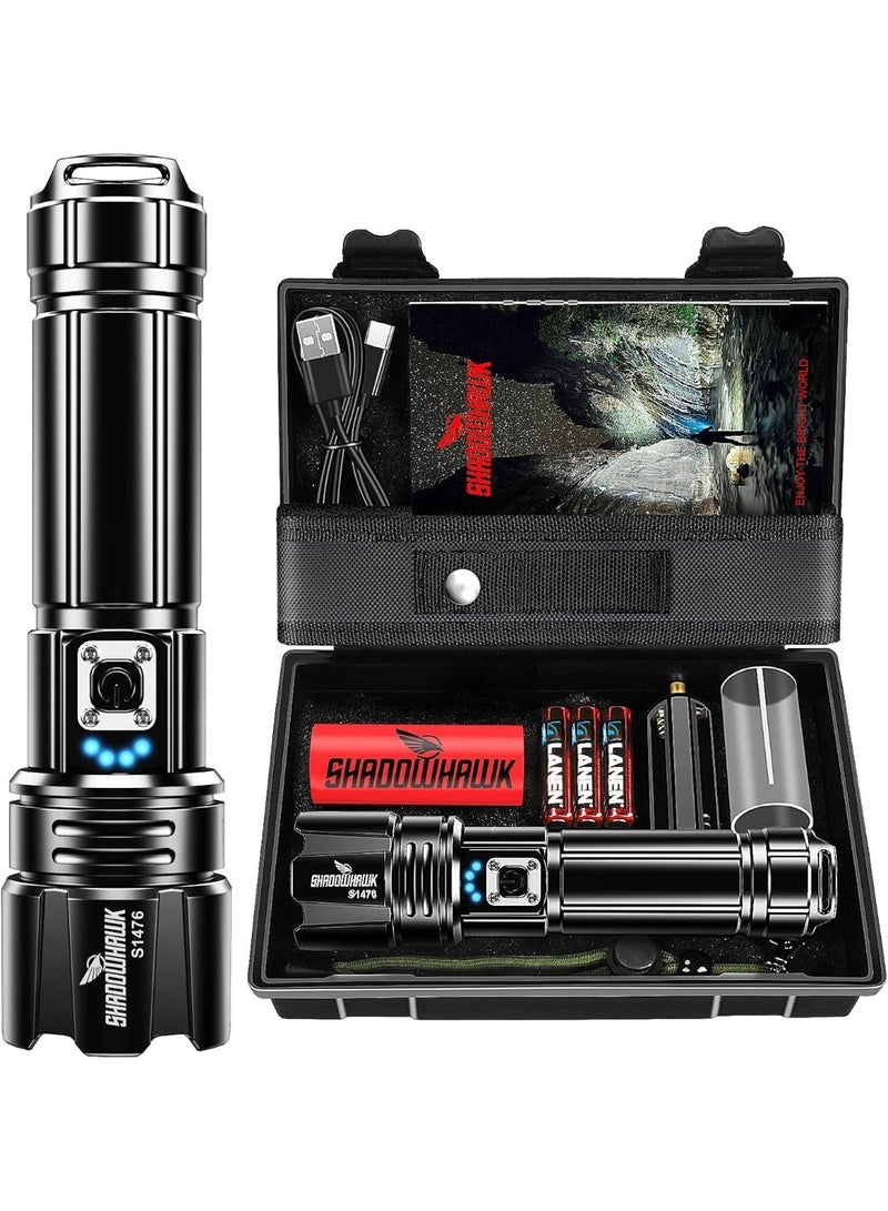 Shadowhawk Flashlight Led USB Rechargeable, 20000 lumens Torch Light XHP70.2, Super Bright Tactical Flashlights, IP67 Waterproof Zoomable, for Outdoor Camping Hiking Emergency(with Battery) - Image 1