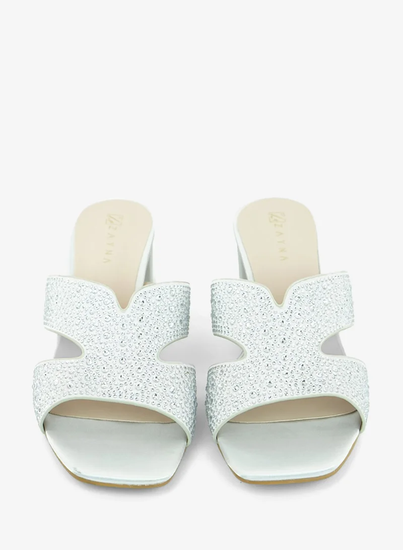 ZAYNA 221-307 Zayna Ladies Classic Low Block Slides 18F8827-5319 Silver